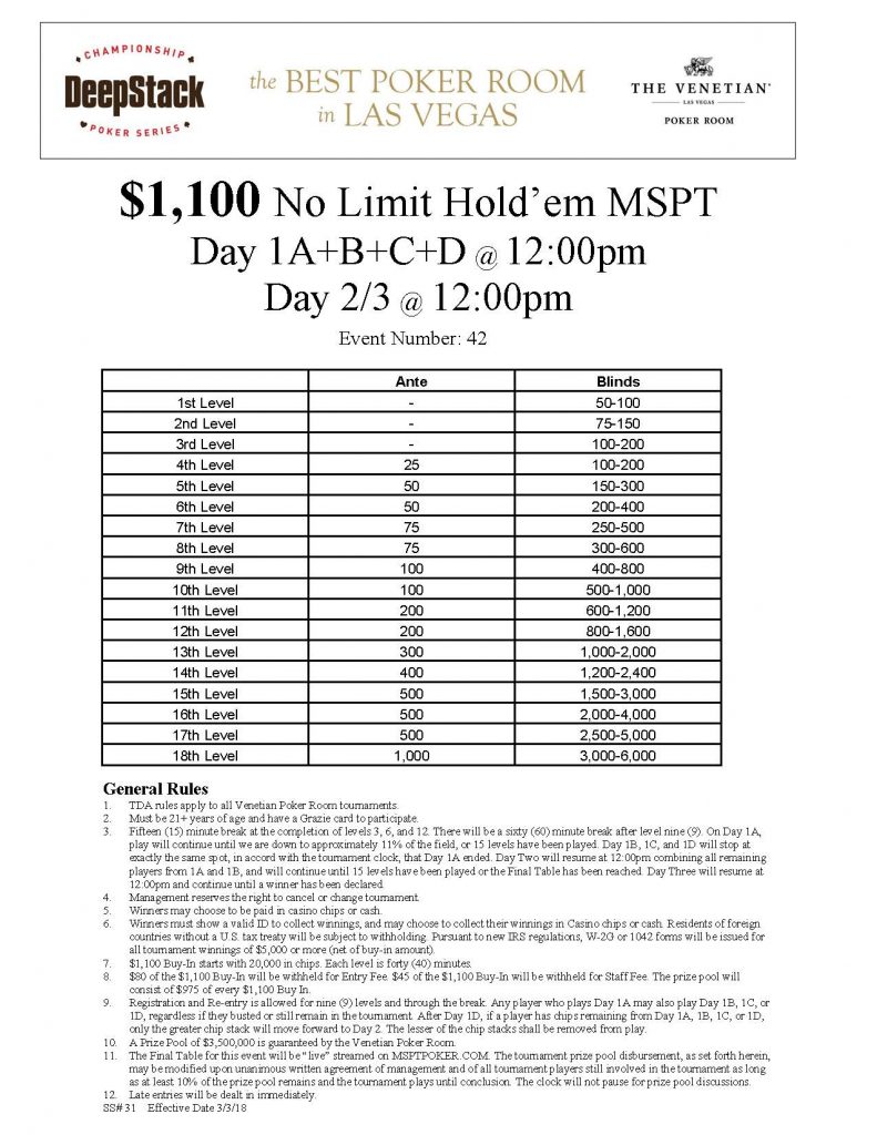 Event 42 1,100 MidStates Poker Tour 3,500,000 Guarantee Day 1C